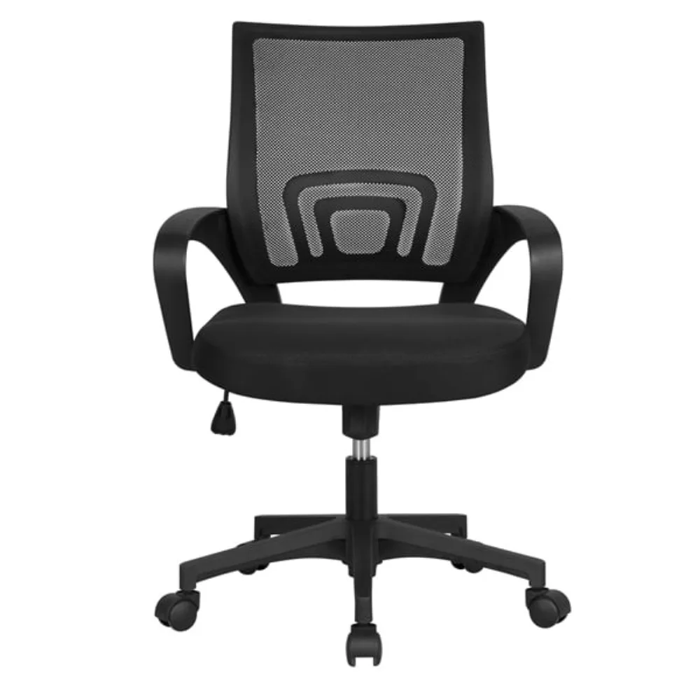 Офисное кресло с регулируемой средней спинкой, сетчатое, поворотное, с подлокотниками, черное