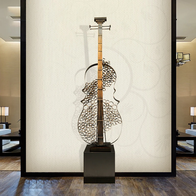 Оформление вестибюля отеля модельный зал металлические креативные украшения ремесла китайский классический музыкальный инструмент скульптурное искусство
