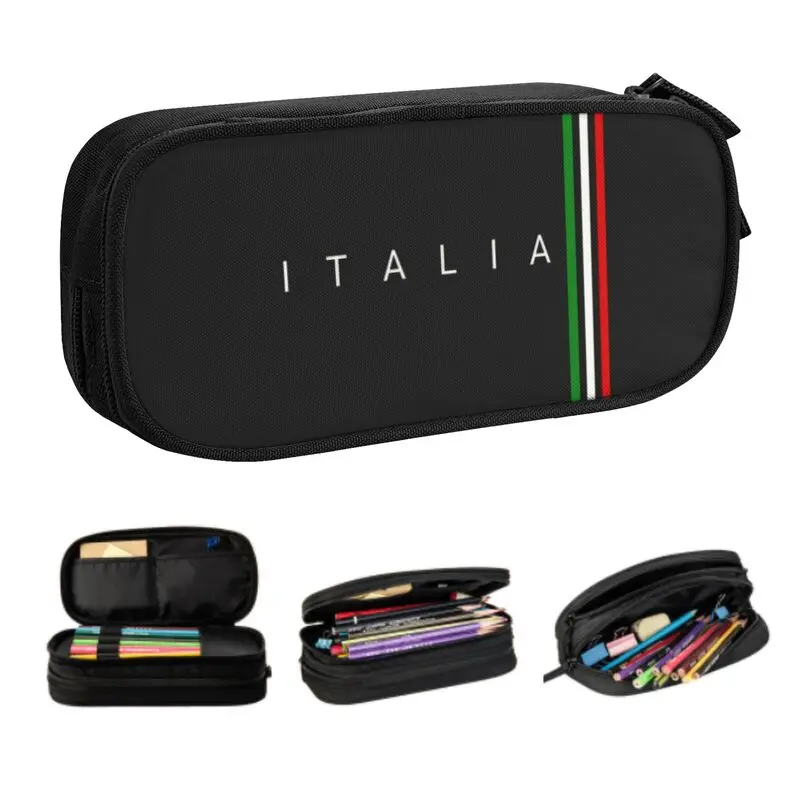 Пеналы с флагом Италии для мальчиков и девочек Большой емкости, Италия, Катар, коробка для ручек, сумка для школьных принадлежностей