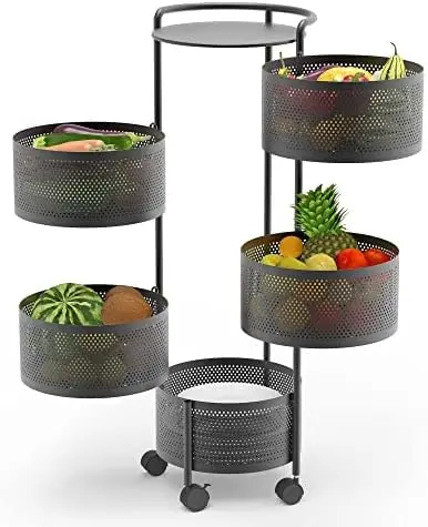 Полки для хранения на кухне, 3-ярусный Многослойный Съемный Органайзер для корзин на колесиках для фруктов, овощей, бакалеи