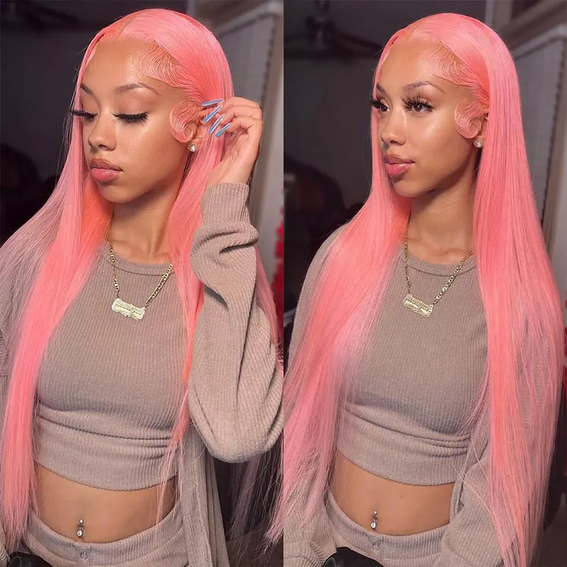 Предварительно выщипанный Синтетический парик на кружеве Living Pink 13X4 без клея, прямые волосы из высококачественных термостойких волокон для женского косплея