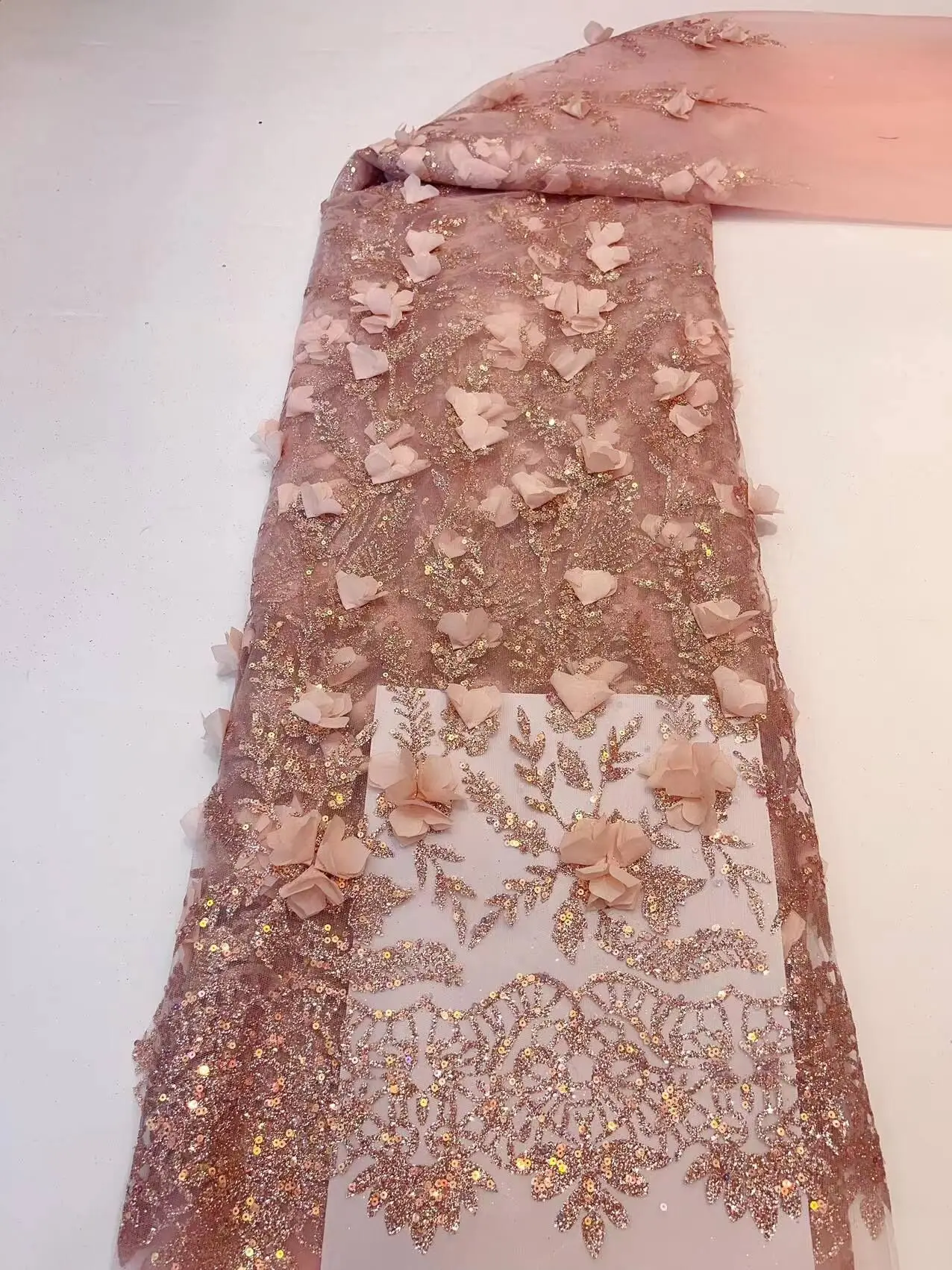 Приклеенная блестящая кружевная ткань JIANXI.C-1306.4814 с 3D цветочной вышивкой, французская тюлевая сетка для свадеб