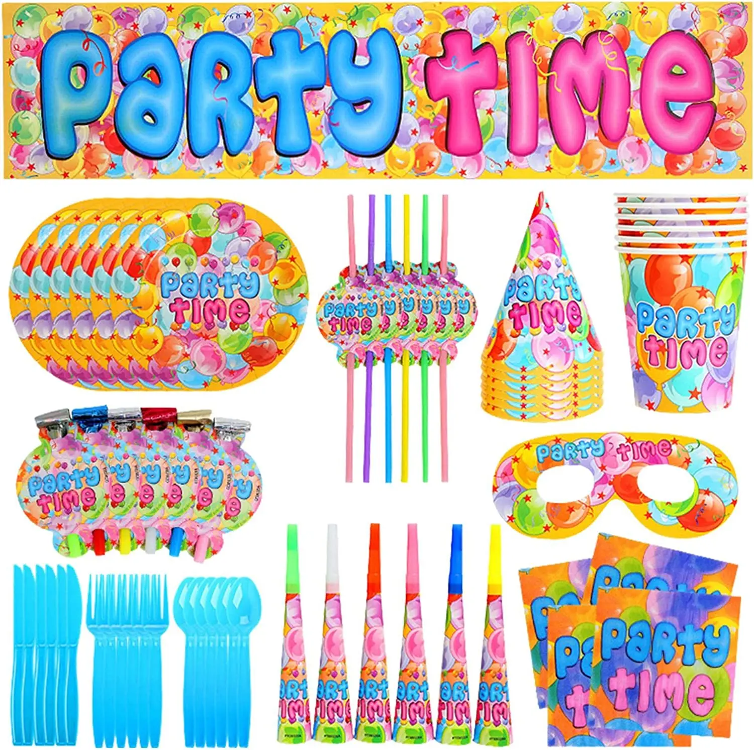 Принадлежности для вечеринок с воздушными шарами, украшения для празднования Дня рождения | Милые украшения для вечеринок с вилками, ложками, ножами, пригласительными билетами, праздничные открытки