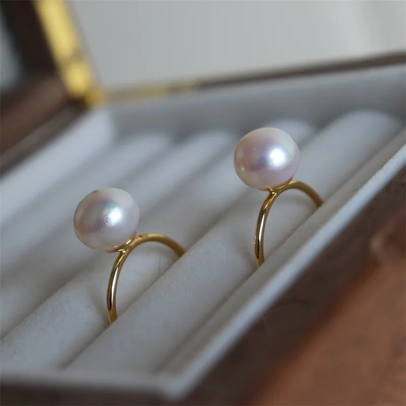 Простые модные кольца из натурального пресноводного жемчуга для женщин, 10 мм Крупные кольца из жемчуга в стиле барокко, открытые манжеты, кольца для пальцев, обручальные кольца