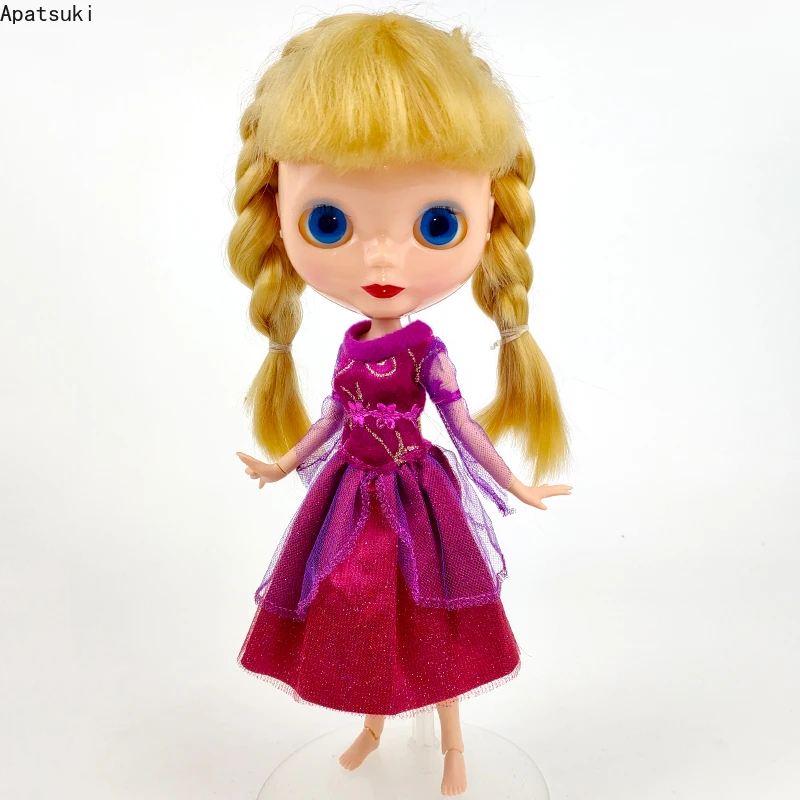 Пурпурно-красное платье принцессы, кукольная одежда для Блайт, кукольное платье для Нео Блайт, аксессуары 1/6, наряды для кукол Ликка