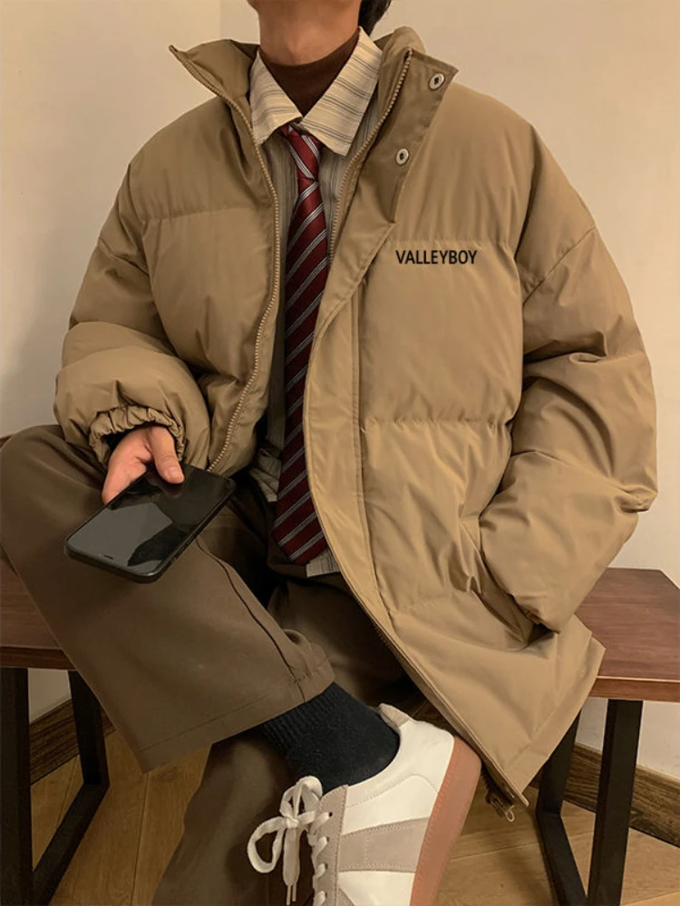 Пуховик с буквенным принтом, однотонный пуховик, зимняя уличная свободная одежда для утолщенного хлеба, модная индивидуальность, куртка, мужская куртка