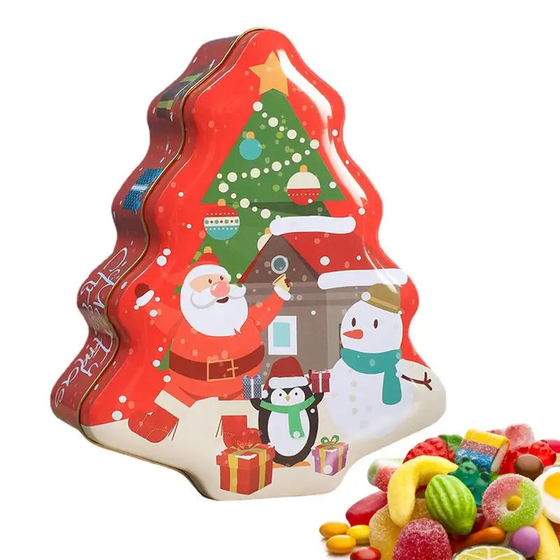 Рождественская жестяная коробка, Жестяные контейнеры для рождественского печенья, Пустые Металлические банки для печенья и шоколада, контейнеры для декора вечеринки