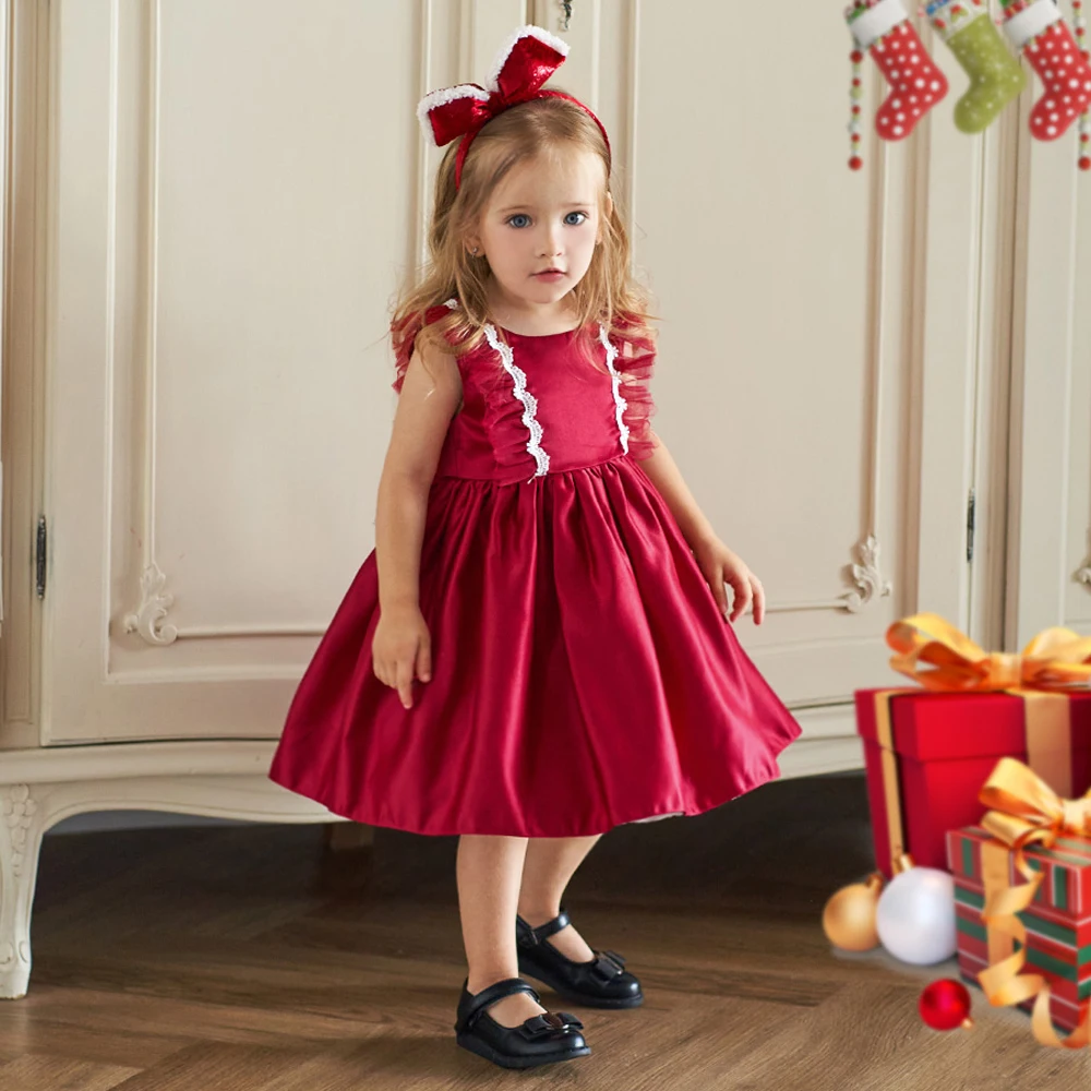 Рождественские платья для девочки с бантом для малышей от 1 года на День рождения и крещение Детское платье для девочек Новогодняя Красная детская одежда Платье принцессы для выпускного вечера