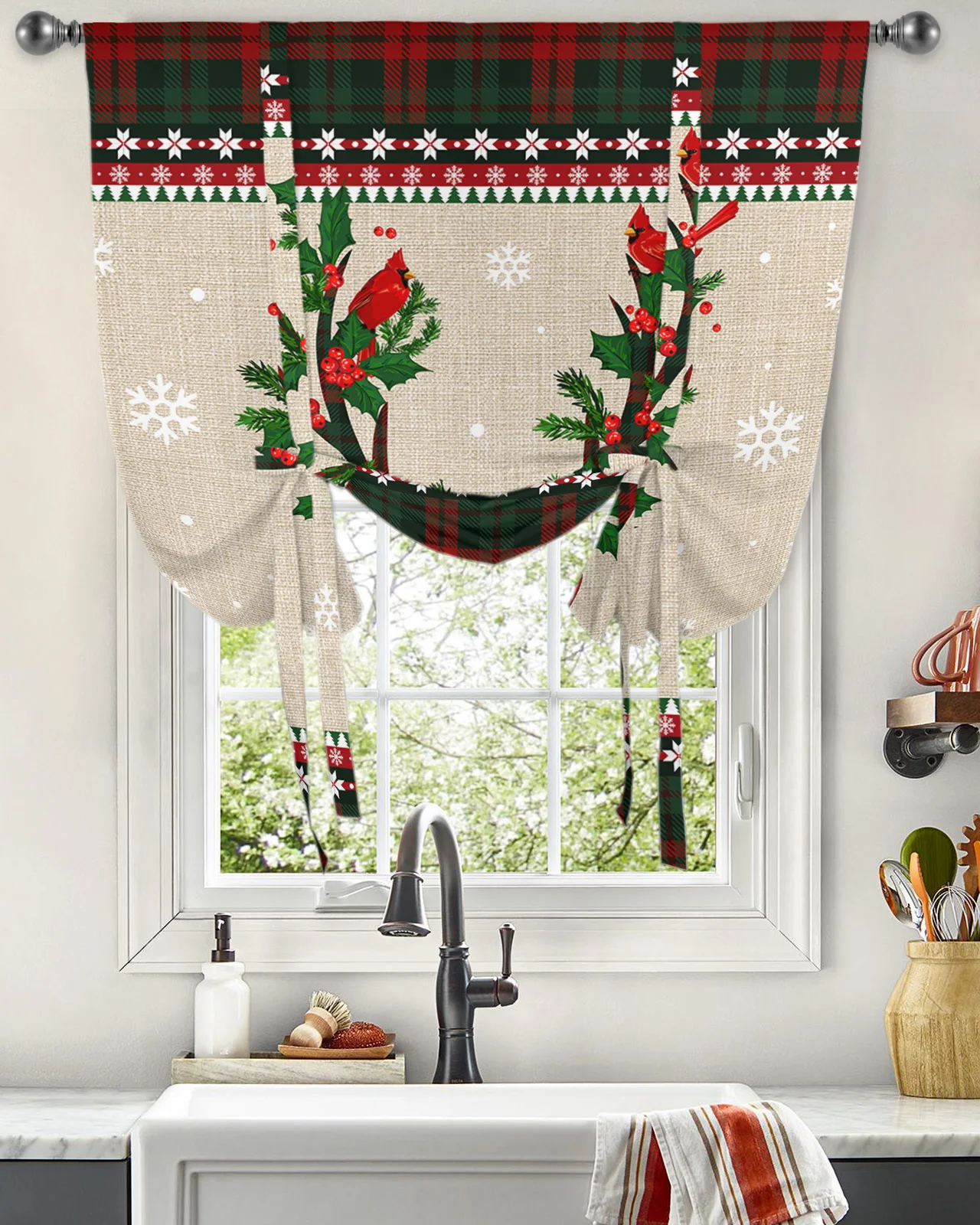 Рождественский Лось, Малиновка, елка, занавеска для гостиной, домашний декор, Римская занавеска, кухонные шторы, Регулируемые шторы
