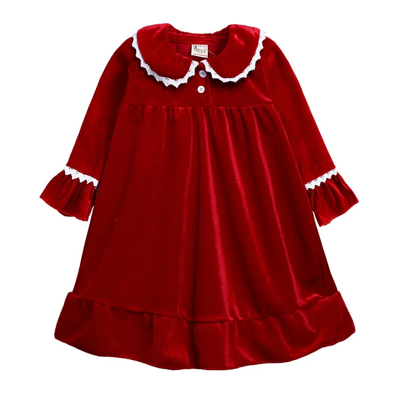 Рождественское платье для маленьких девочек, новое Осенне-зимнее платье принцессы с длинными рукавами в европейском и американском стиле из золотистого бархата для девочек