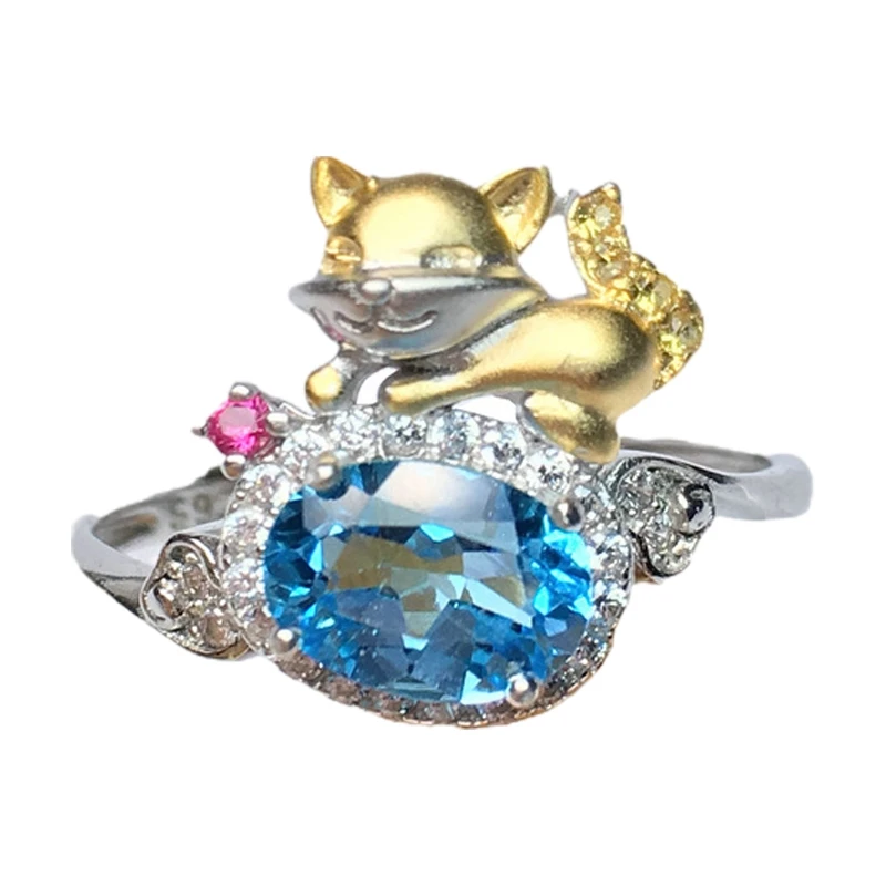 Роскошное Модное кольцо с лисой золотого цвета овальной огранки с цветным кристаллом на палец, открытое кольцо, Индивидуальное ювелирное украшение