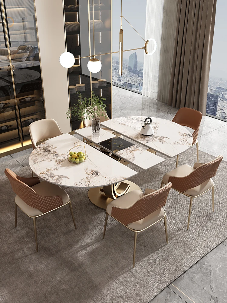 Роскошный обеденный стол, современный, простой, многофункциональный, выдвижной круглый стол, поворотный стол, бытовой эллиптический складной обеденный стол