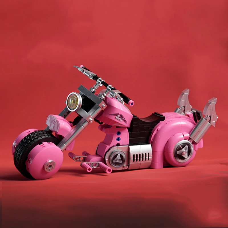 Сборка строительного блока Розово-синяя модель мотоцикла, классическая игрушка для взрослых, статический дисплей, подарок-сувенир, Совместимый с