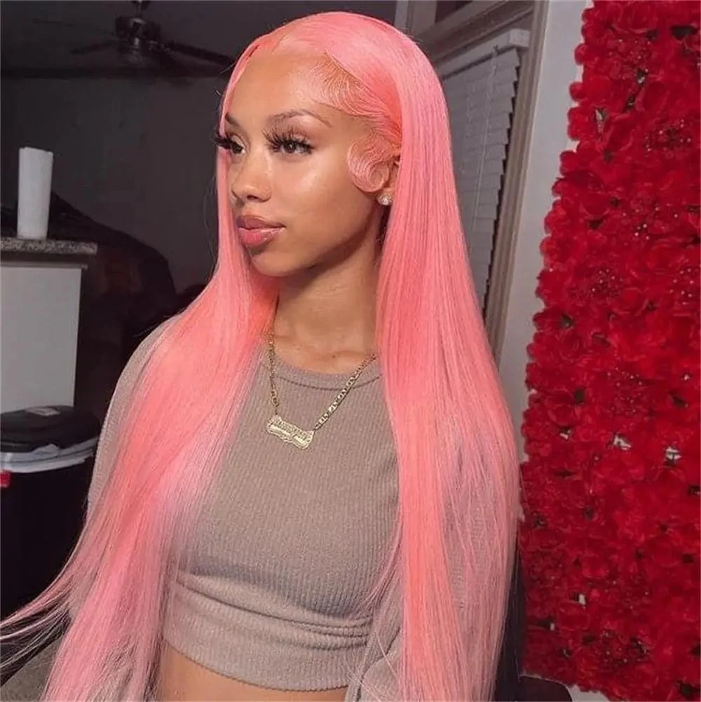 Светло-розовый прозрачный парик на кружеве размером 13х4 см, прямой цветной парик для чернокожих женщин, бразильские волосы Remy, предварительно выщипанные с добавлением волос младенца