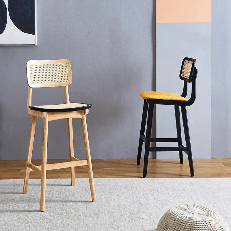 Скандинавские барные стулья из ротанга из массива дерева для кухни и высокого стола, мебель для дома, роскошный креативный обеденный стул с высоким барным столом