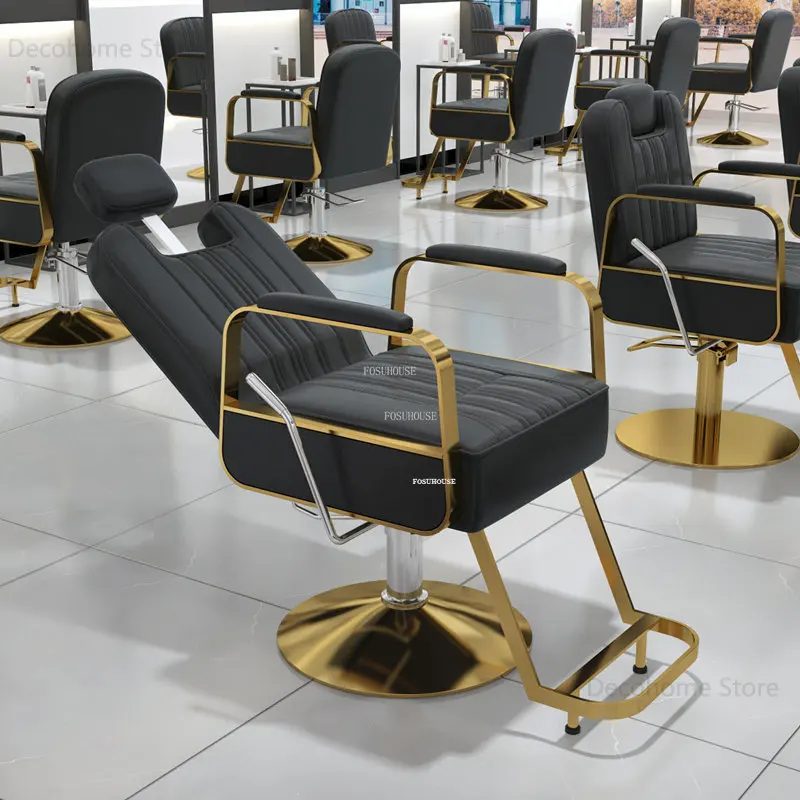Скандинавские кожаные парикмахерские кресла для салона красоты Парикмахерские кресла Мебель для салона Легкая Роскошная Подъемная Кресло для лежания из нержавеющей стали