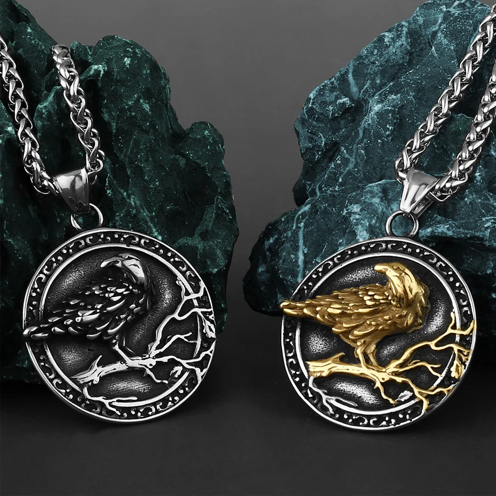 Скандинавское ожерелье с подвеской-тотемом Odin Huginn и Muninn Crow из нержавеющей стали, винтажное ожерелье с изображением дерева Жизни викингов, мужские украшения-амулеты