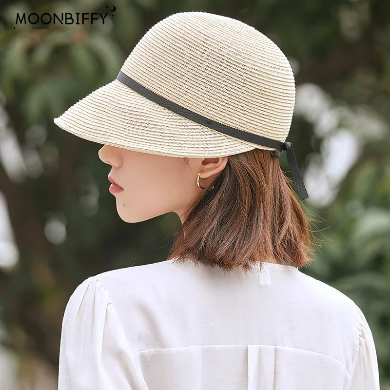 Складная пляжная шляпа от солнца Летние соломенные шляпы для женщин Панама Шляпа для верховой езды Уличная женская бейсболка с дышащим козырьком для путешествий