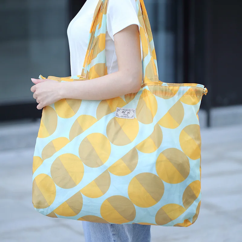 Складные модные сумки с геометрией маленькой сумки, большие продуктовые сумки с ручками, объемные, моющиеся, из сверхпрочной полиэфирной ткани, для хранения ткани