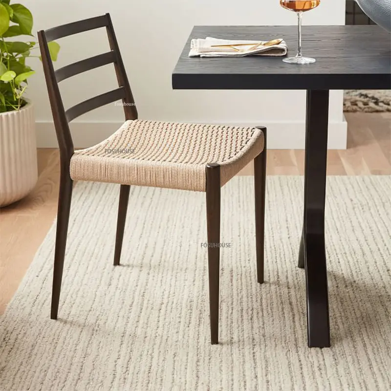 Современная мебель из массива дерева, веревочные обеденные стулья, Кухонный минималистичный обеденный стул для ресторана, Черные настольные стулья с простой спинкой