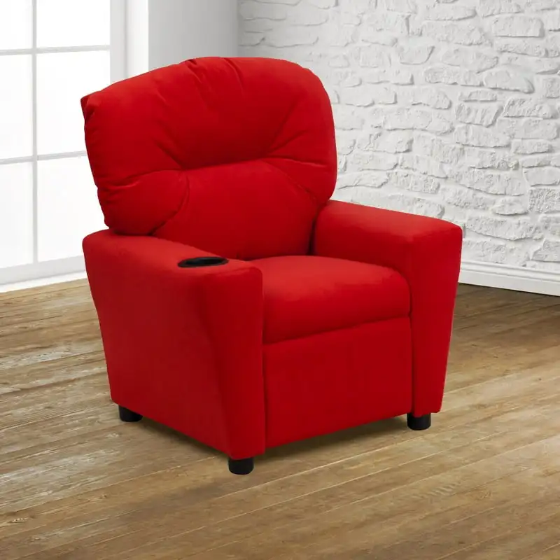 Современное красное кресло из микрофибры с подстаканником