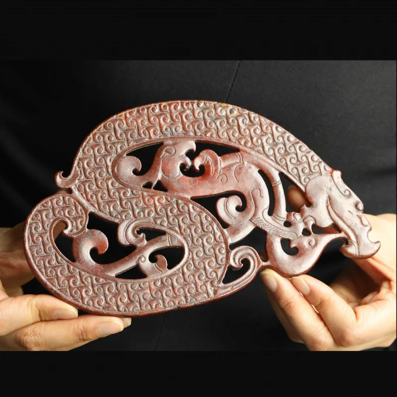 Статуэтка дракона феникса ручной работы из натурального хотанского нефрита из Старого Китая, пластина a
