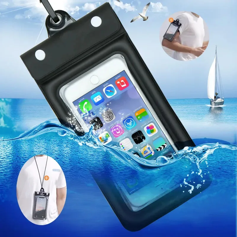 Сумки для плавания Водонепроницаемый чехол для телефона Чехол с ремешком Чехол для мобильного телефона фотоэлектрический чехол для подводной сушки Прозрачный герметизирующий пакет