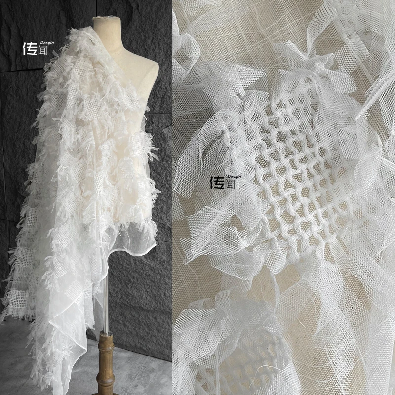 Тканая квадратная сетка, плотная текстура, жаккардовые прозрачные кисточки, декоративная юбка, жакетная одежда, дизайнерские ткани