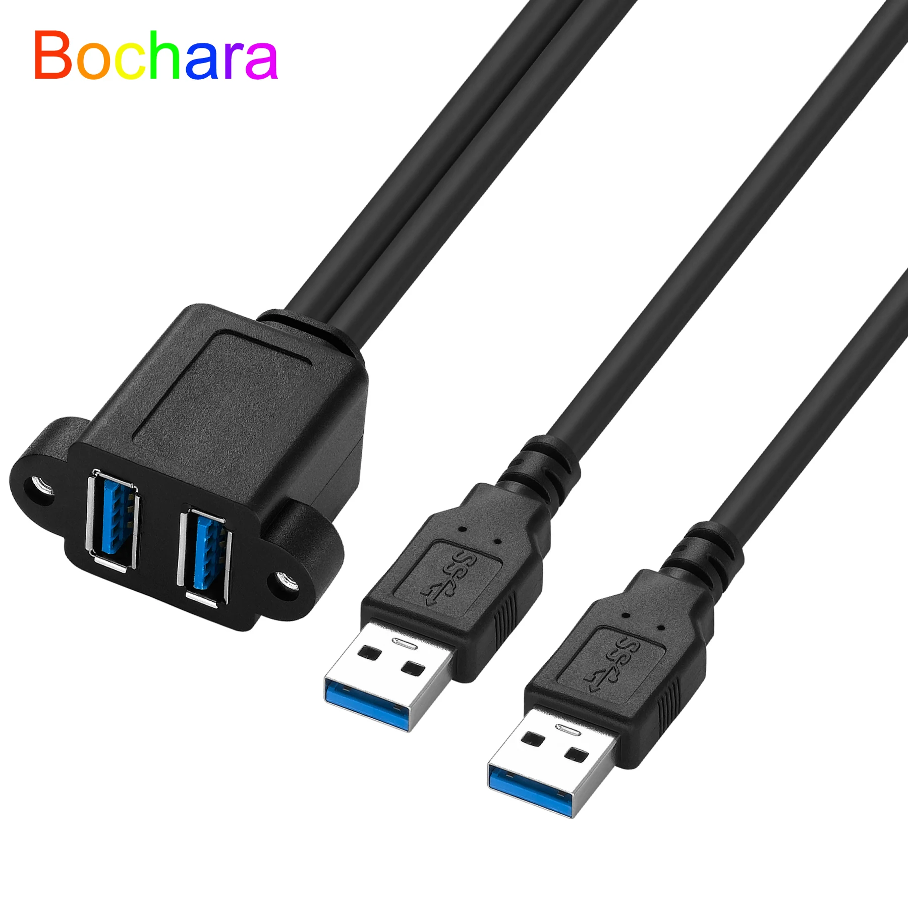 Удлинительный кабель Bochara Dual USB 3.0 от мужчины к женщине в фольге + оплетке, экранированный с винтовым креплением на панели 50 см