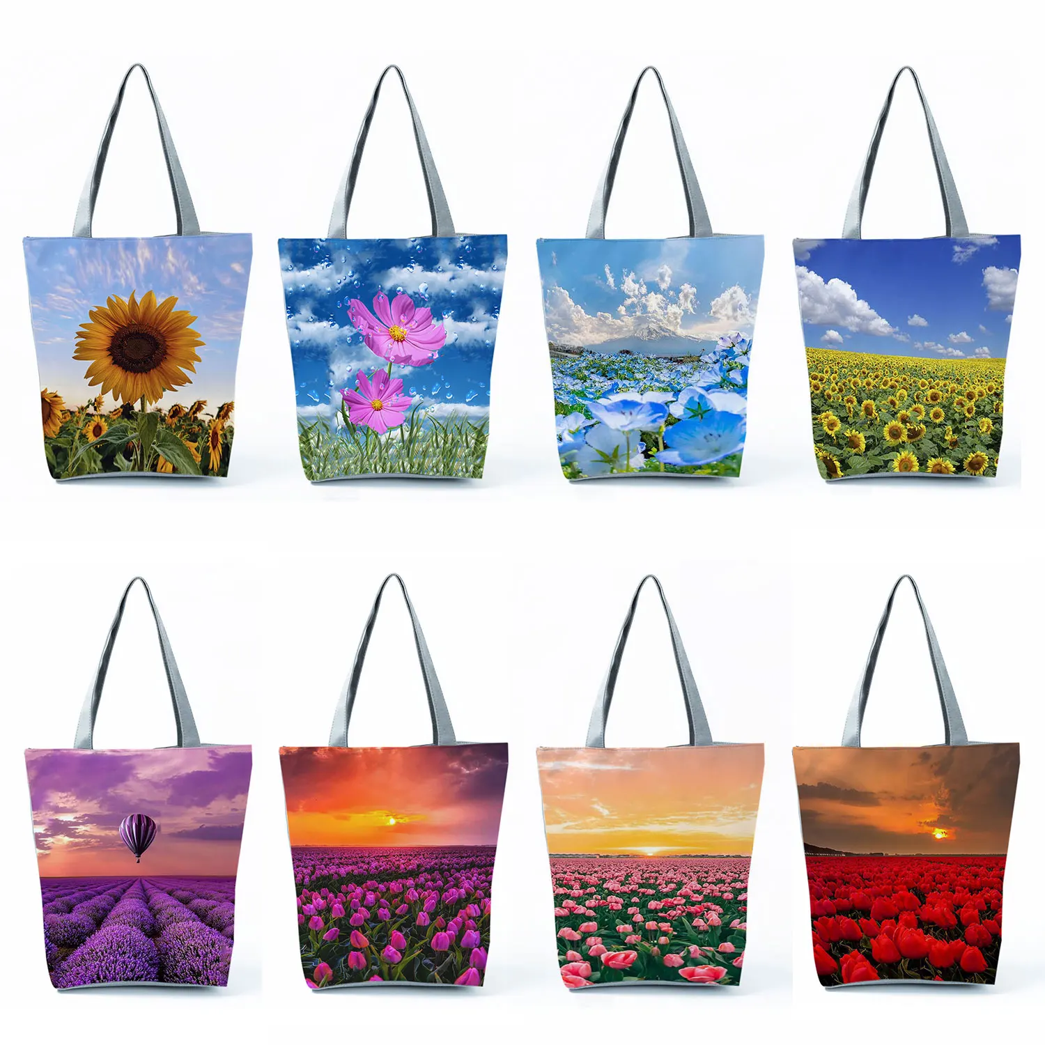Уличные сумки с цветочным принтом подсолнуха и лаванды, дорожная пляжная посылка, женская сумка через плечо, фиолетовые повседневные женские сумки-тоут для покупок