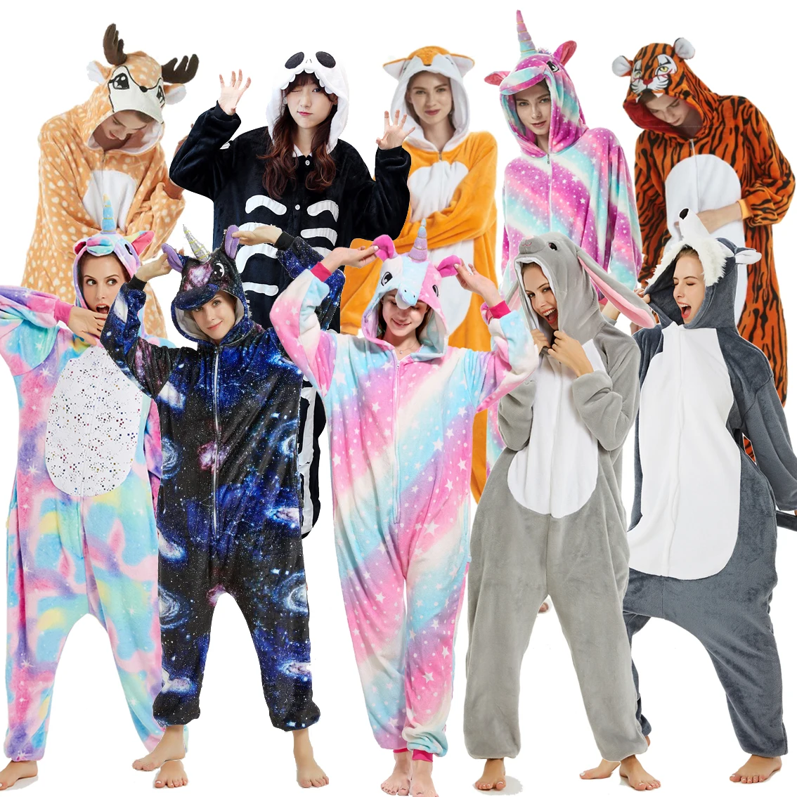 Унисекс, Зимняя пижама с животными Кигуруми, Пижама с Единорогом, Мультяшный Единорог, Женская теплая Фланелевая пижама с капюшоном, комбинезон на Хэллоуин