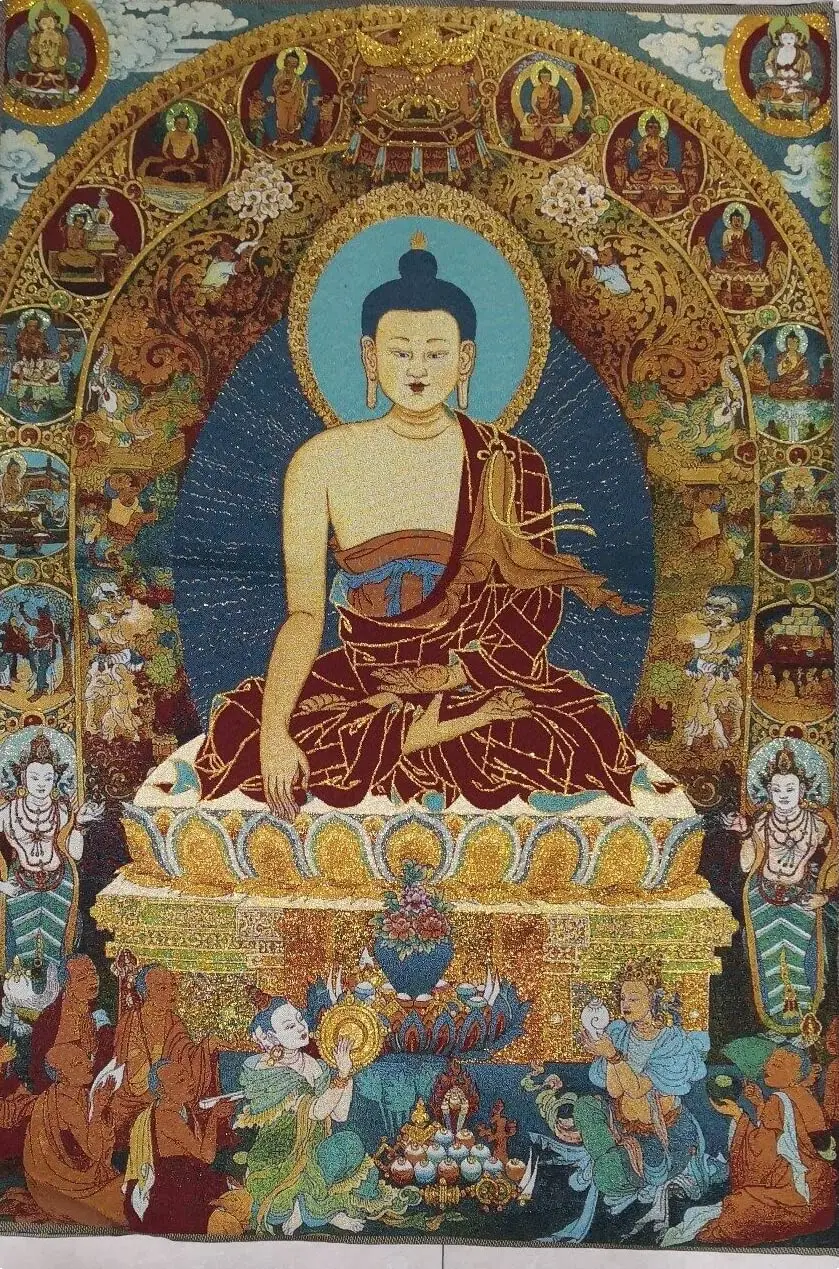 Шелковая Вышивка Тибет Тибетская Ткань Шелк Шакьямуни Будда Танка Фреска Фэншуй Настенный Гобелен для Домашнего Декора Медитация