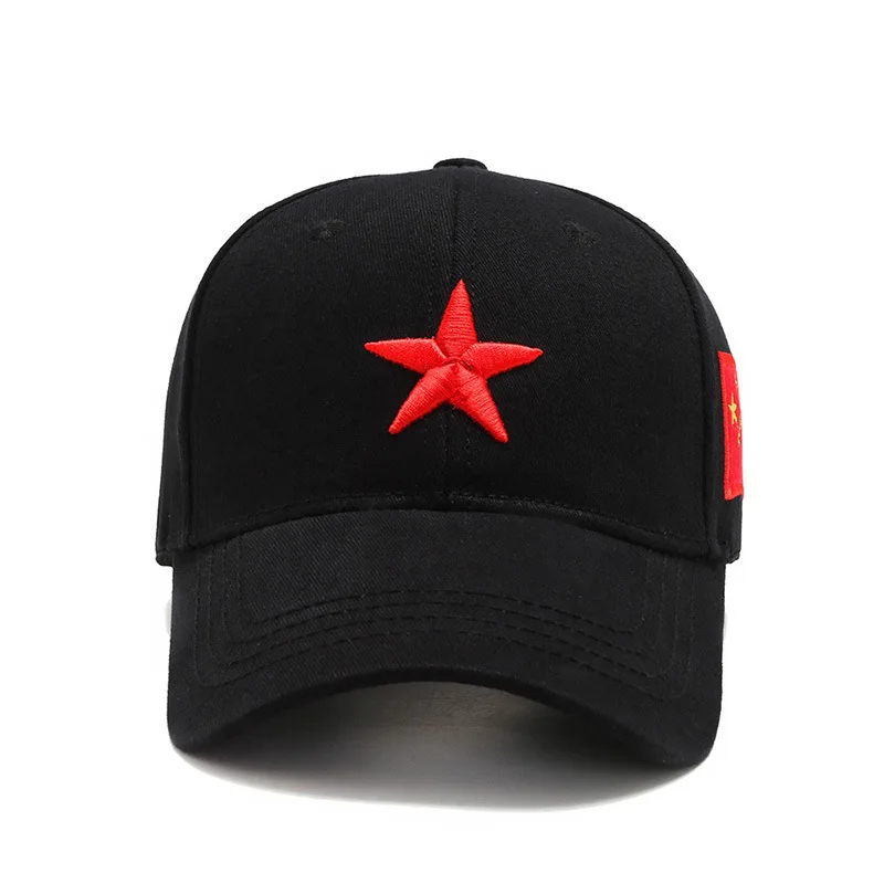 Шляпа Патриотическая мужская и женская военная кепка Весенняя и осенняя бейсболка Красная китайская вышитая кепка с козырьком Летняя солнцезащитная шляпа Sun Pr