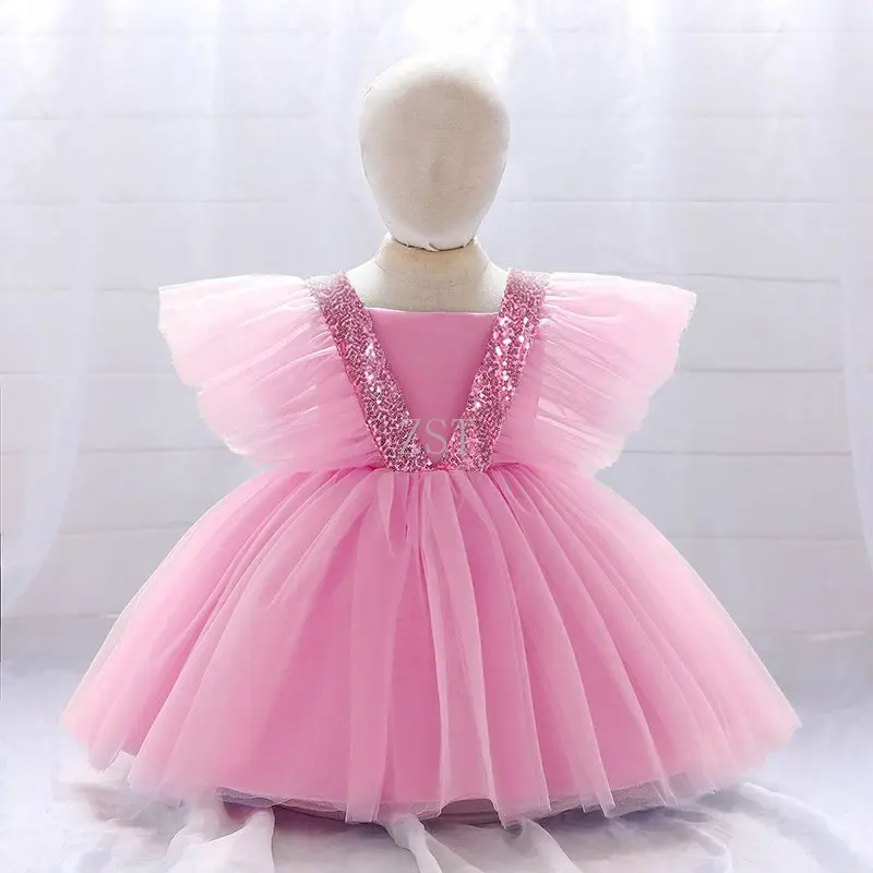 Элегантное детское платье на 1-й день рождения для девочек, кружевное платье принцессы с цветочным узором для маленьких девочек, вечернее платье для свадебной вечеринки, детское праздничное платье