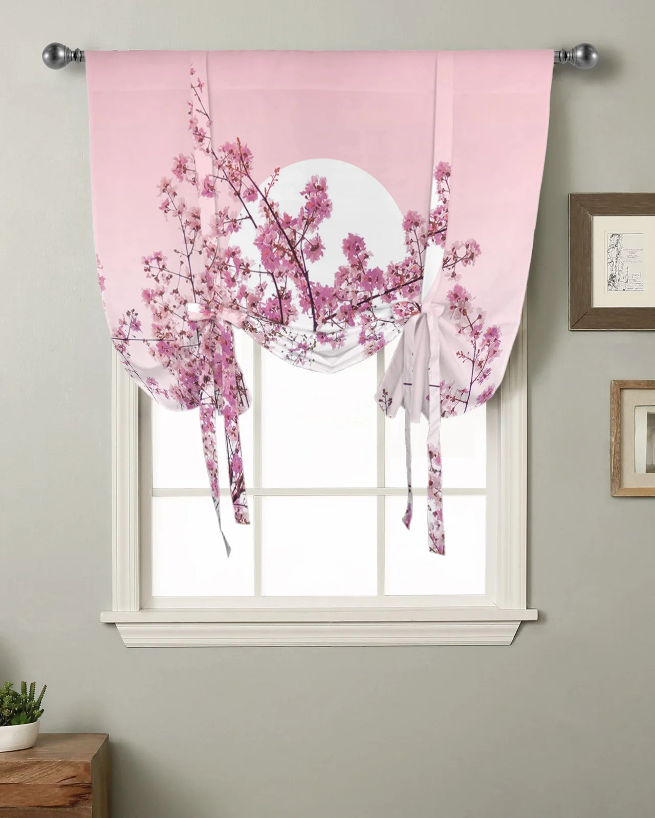 Японская вишня в цвету, занавеска с розовым цветком для гостиной, римские шторы для кухни, кафе, короткие шторы на завязках