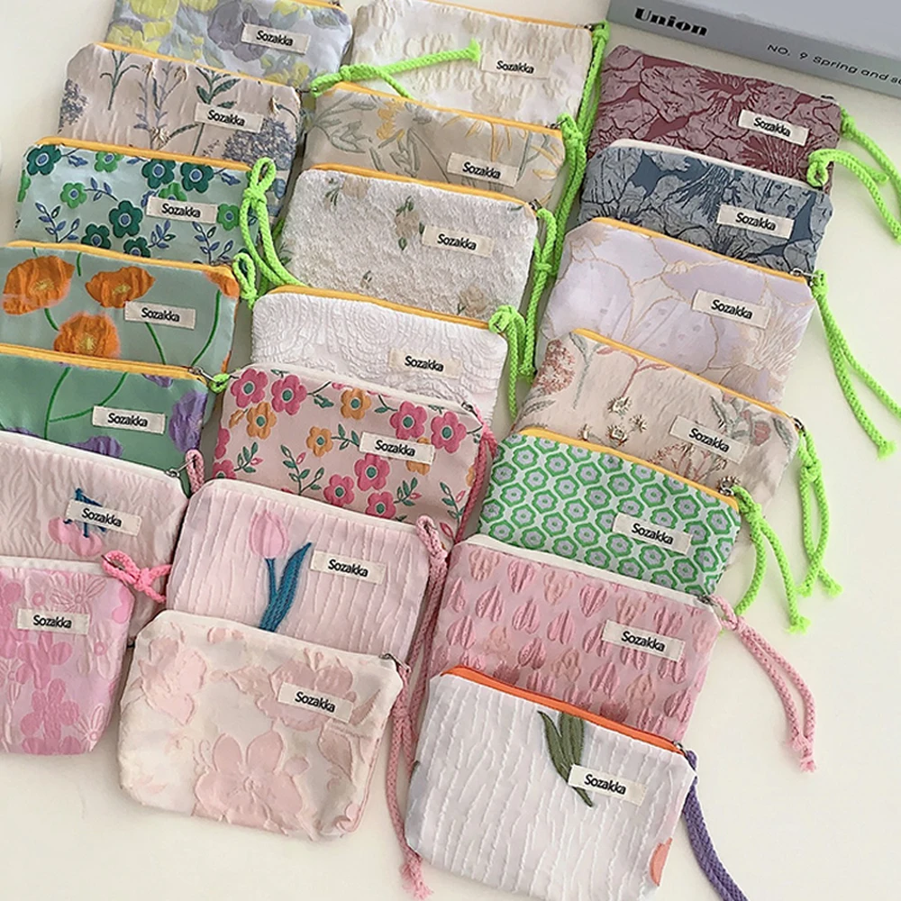 Японский цветочный кошелек в стиле Харадзюку, кошелек для монет, женская дорожная косметичка для хранения губной помады, сумки для макияжа, сумка для карт