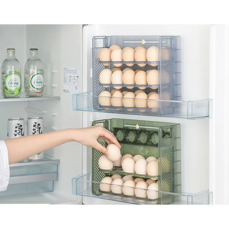 Ящик для хранения яиц, обратимый и счетный, Три слоя по 30 лотков для яиц, Органайзер для холодильника, Контейнеры для еды, Кухонный ящик для хранения